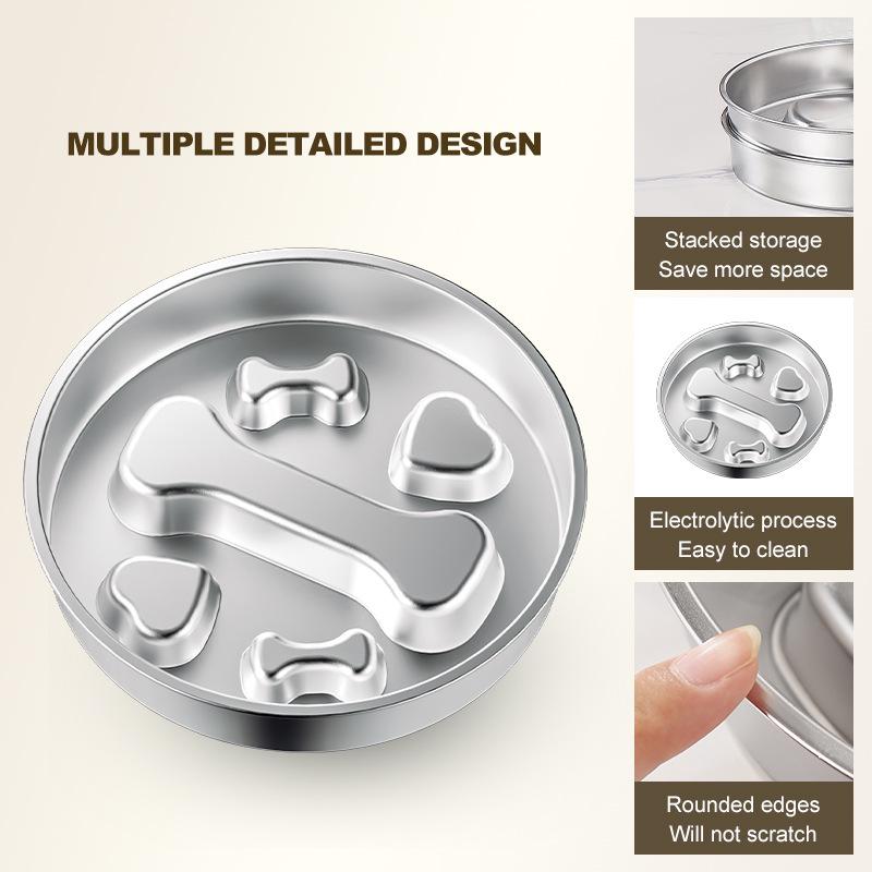 Stainless Steel Non-Slip Slow Feeder Bowl for Dogs and Cats