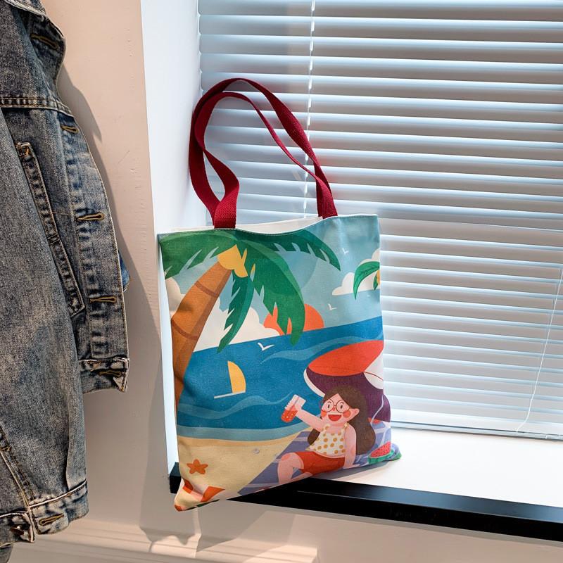 Cartoon Canvas Tote Bag For Women 2023 Summer New Street Fashion Shoulder Bag Large Size