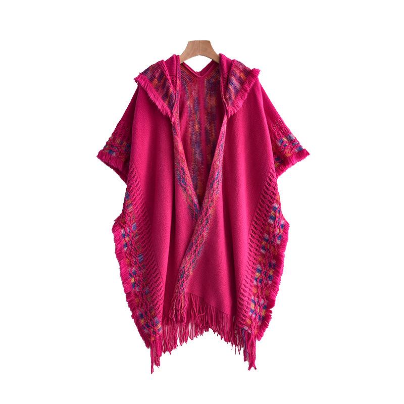 Casual Dark Pattern Hooded Shawl: Versatile, Comfortable, Breathable, Warm, Simple Fashion Scarf-Cape.