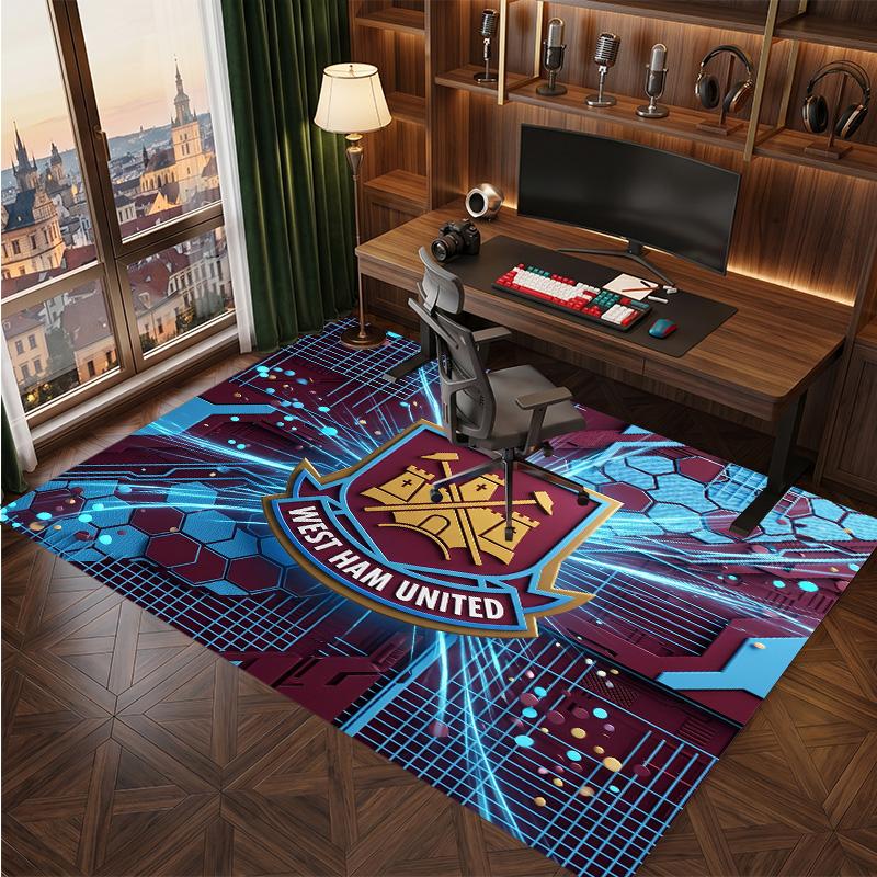 Tappeto in Velluto di Cristallo con Stampa del West Ham United Football, Comodo Assorbente d'Acqua Antiscivolo Tappeto per Pavimenti Interni