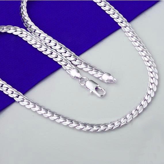 Silver-Plated 5MM Flat Side Chain Necklace - European & American Style