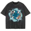 Japanese Koi Harajuku Printed Washed T-Shirts Mens Cotton Short Sleeve Tops Summer O-Neck Oversized T Shirts Clothes