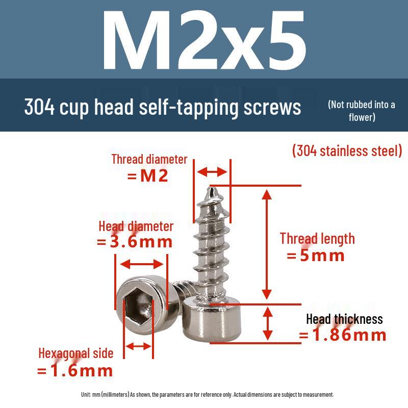304 Pan Head Self-Tapping Coarse Thread Screw M1.7-M6 with Hex Socket