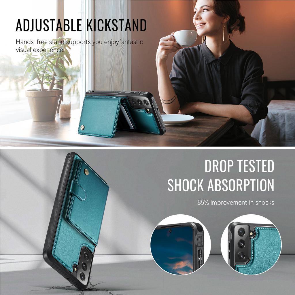 For Samsung Galaxy S22 5G Case JEEHOOD J09 RFID Blocking Card Holder Leather Back Phone Cover Magnetic Case