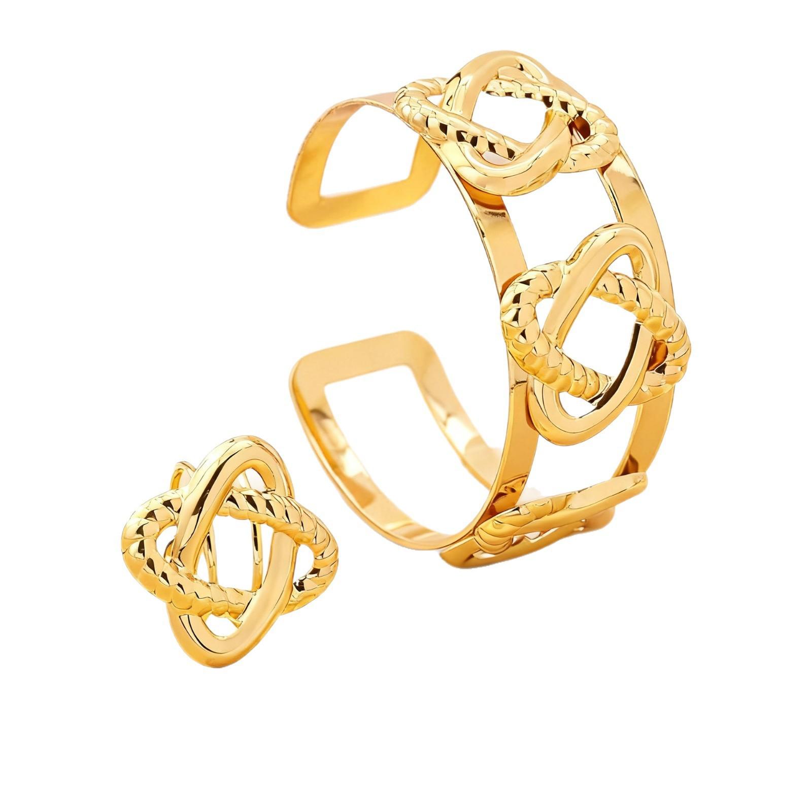 Fashion new hollow ring cross bracelet ring set personalized design sense trendy street shot