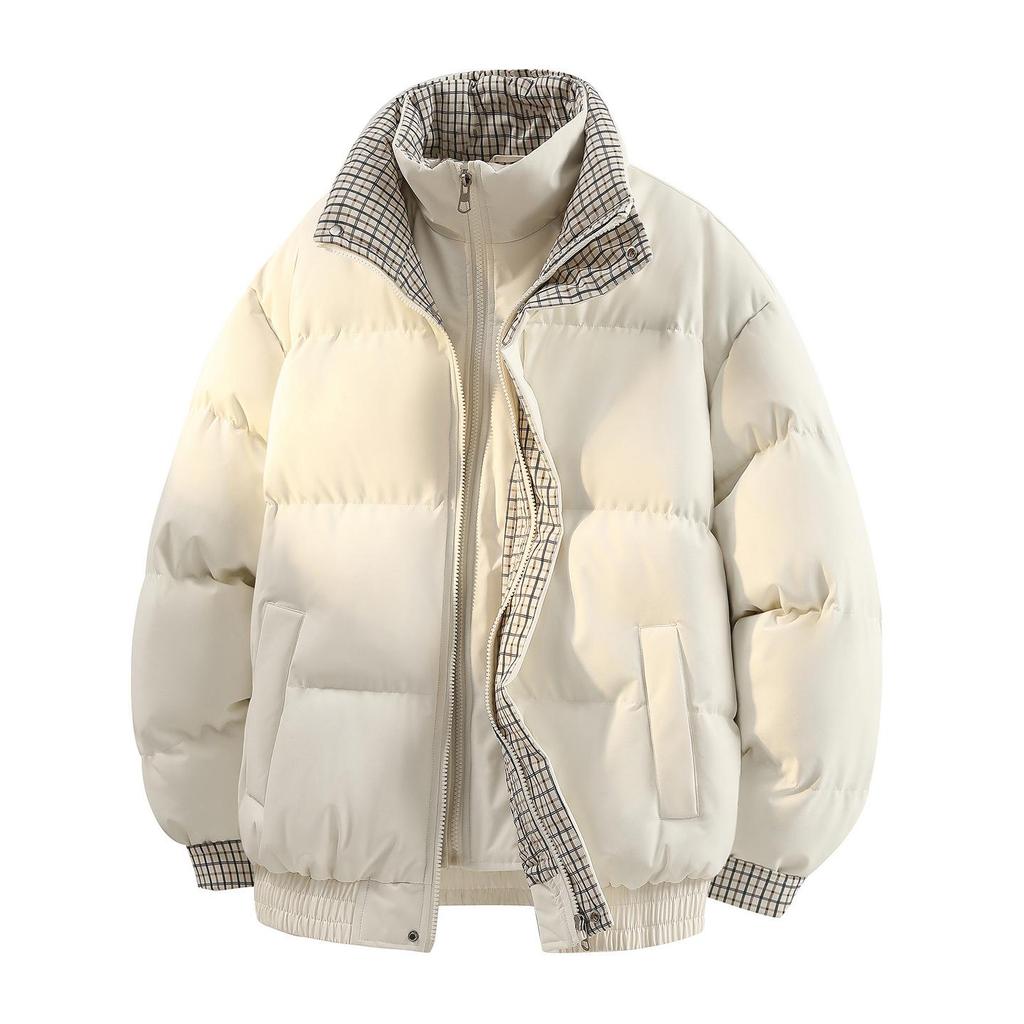 Męska Zimowa Modna Pikowana Kurtka Puffer w Kratę z Łatkami, Pogrubiona i Ciepła dla Par