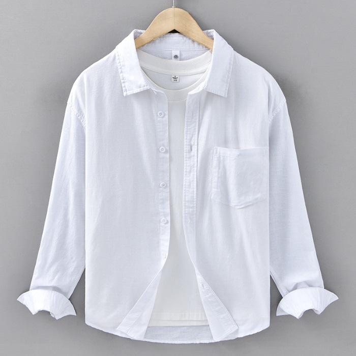 Spring and Summer Cotton and Linen Long-sleeved Shirt for Men Casual Loose Linen Men's Shirt Literary Hemp Material
