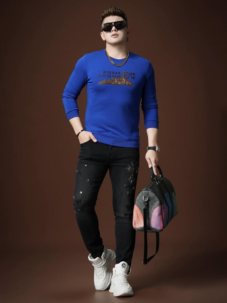 European Station 2025 Autumn New Round Neck Sweatshirt for Men, Trendy Brand Digital Print Casual Pullover Shirt for Men