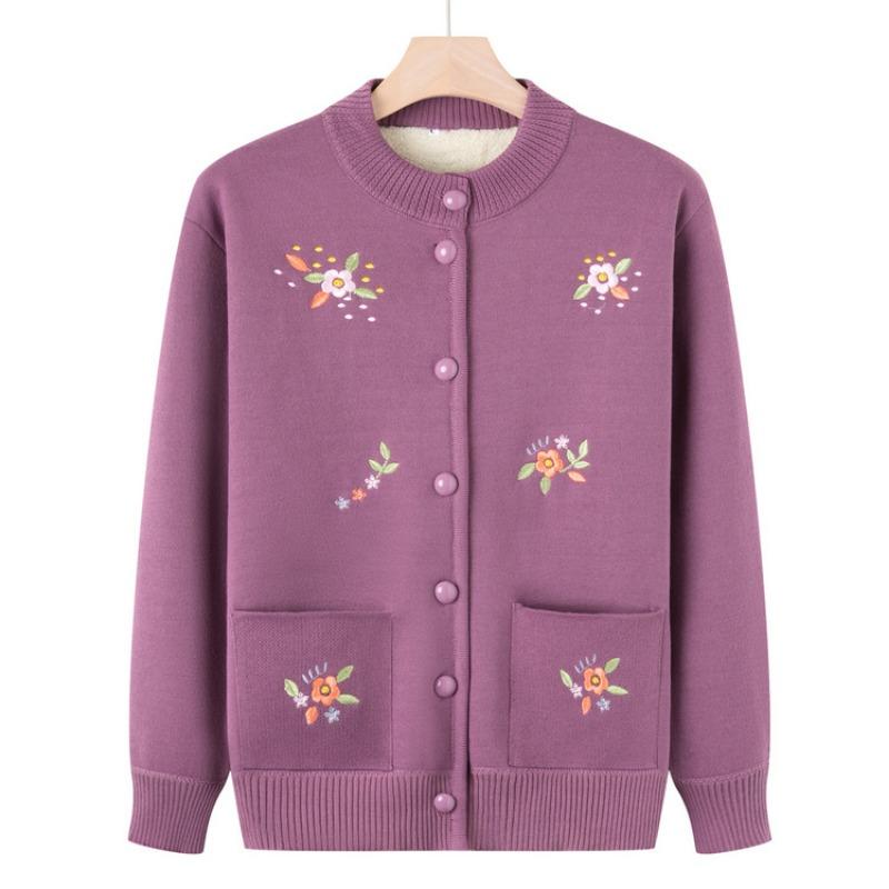 Old man winter new coat female grandma autumn knitted sweater old lady cardigan clothes mother plush sweater