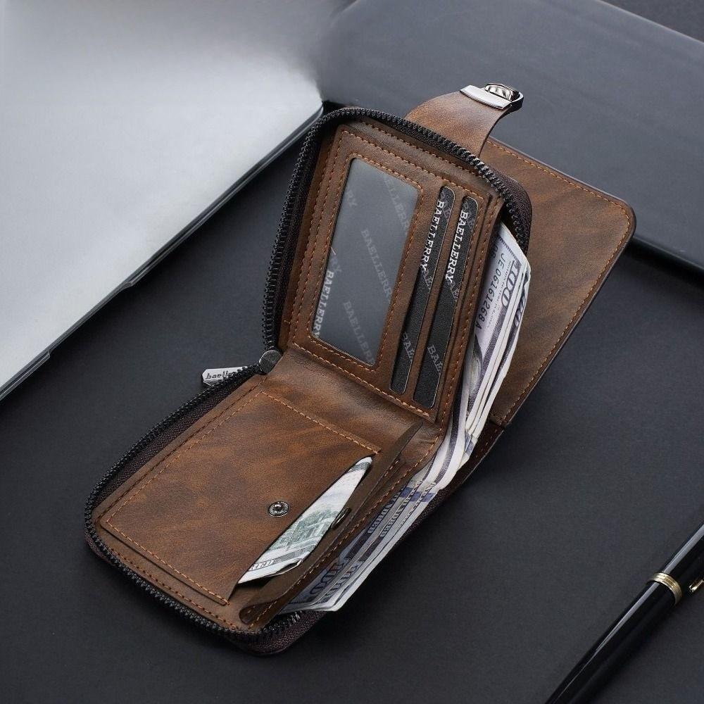 Portable PU Leather Men's Wallet Multi Card Slots Large Capacity Zipper Wallet Card Holder Waterproof Short Wallet Daily Use