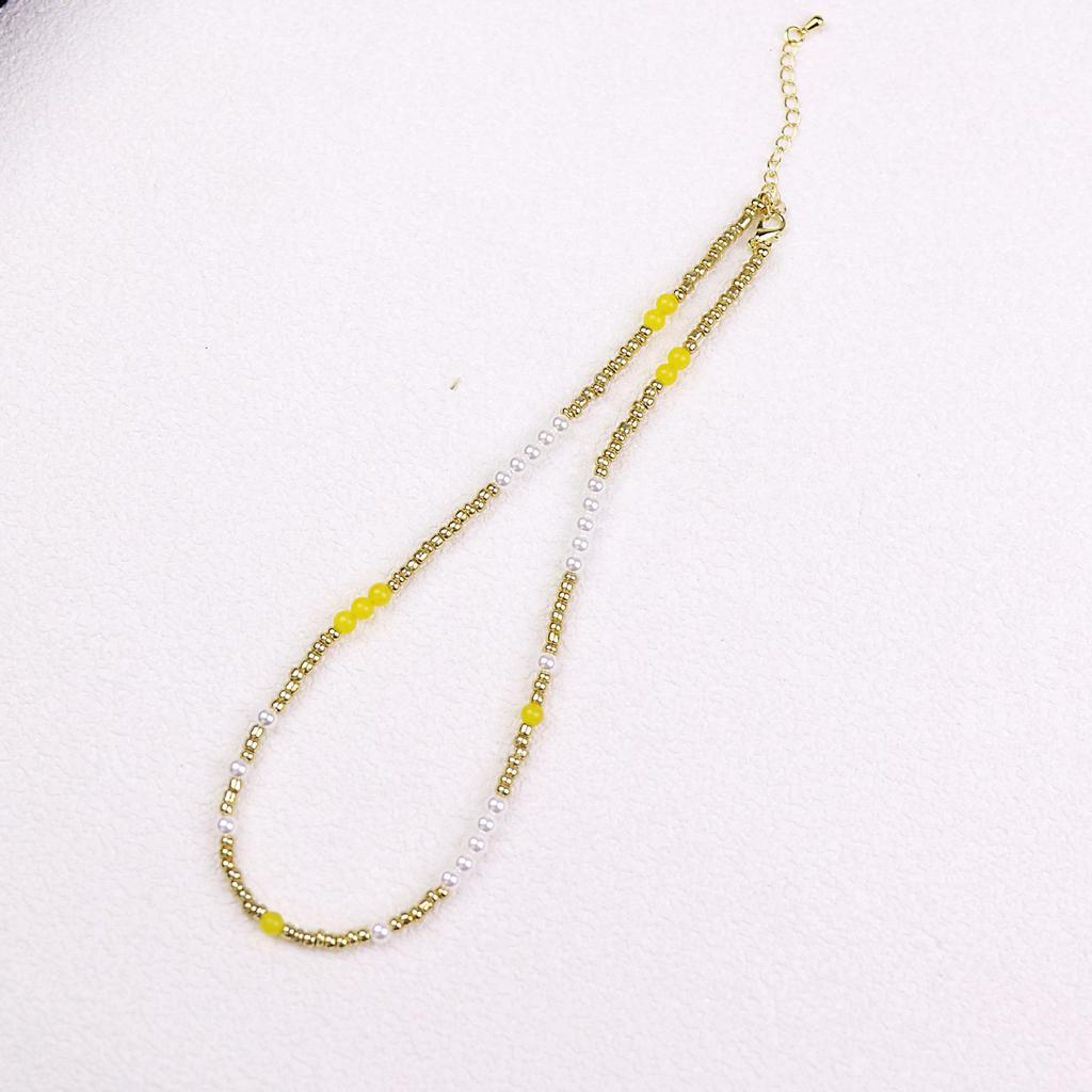 2025 Trendy Milk Orange Beaded Necklace: Women's Gold-Plated Pearl & Copper Layered Clavicle Chain