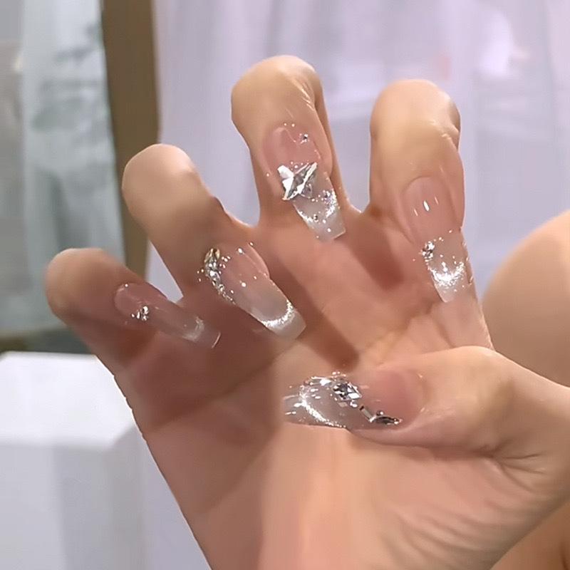 New Simple White Nail Art Gray Blue Blush Gradient Wear Armor Removable Fake Nail Nail Art Finished Nail Art Finished Nail Art Sticker