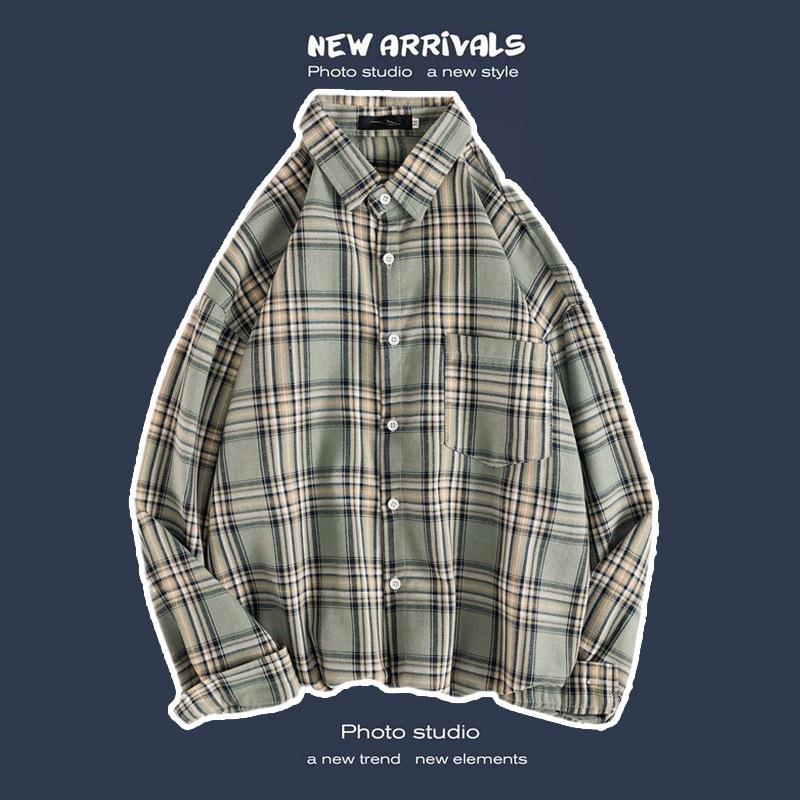 

Men s Trendy Korean Style Plaid Shirts - Versatile, Casual, Long-Sleeved for Spring and Autumn S