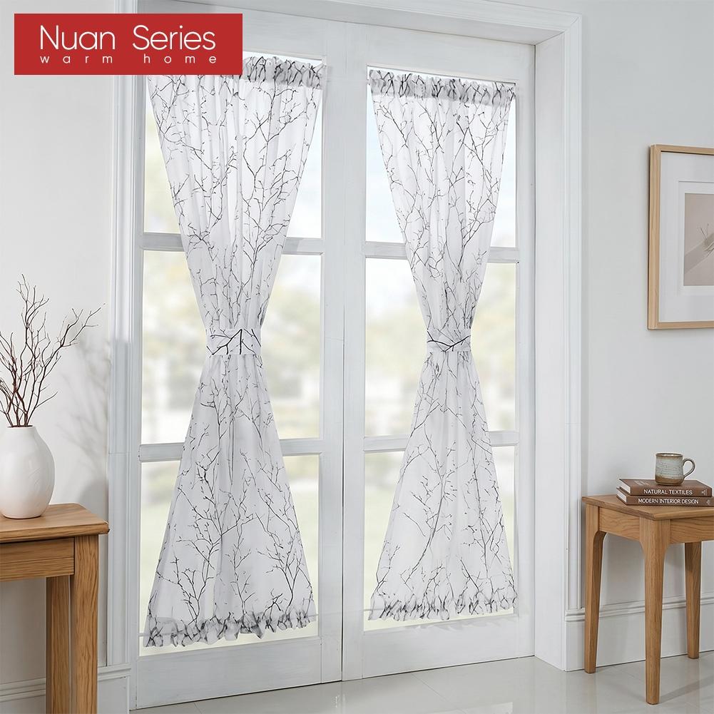 1PC Nuan Series Botanical Pattern Translucent Door Curtain, Simple Rod Pocket Sheer Door Curtain for Kitchen Bedroom Living Room Home Decor