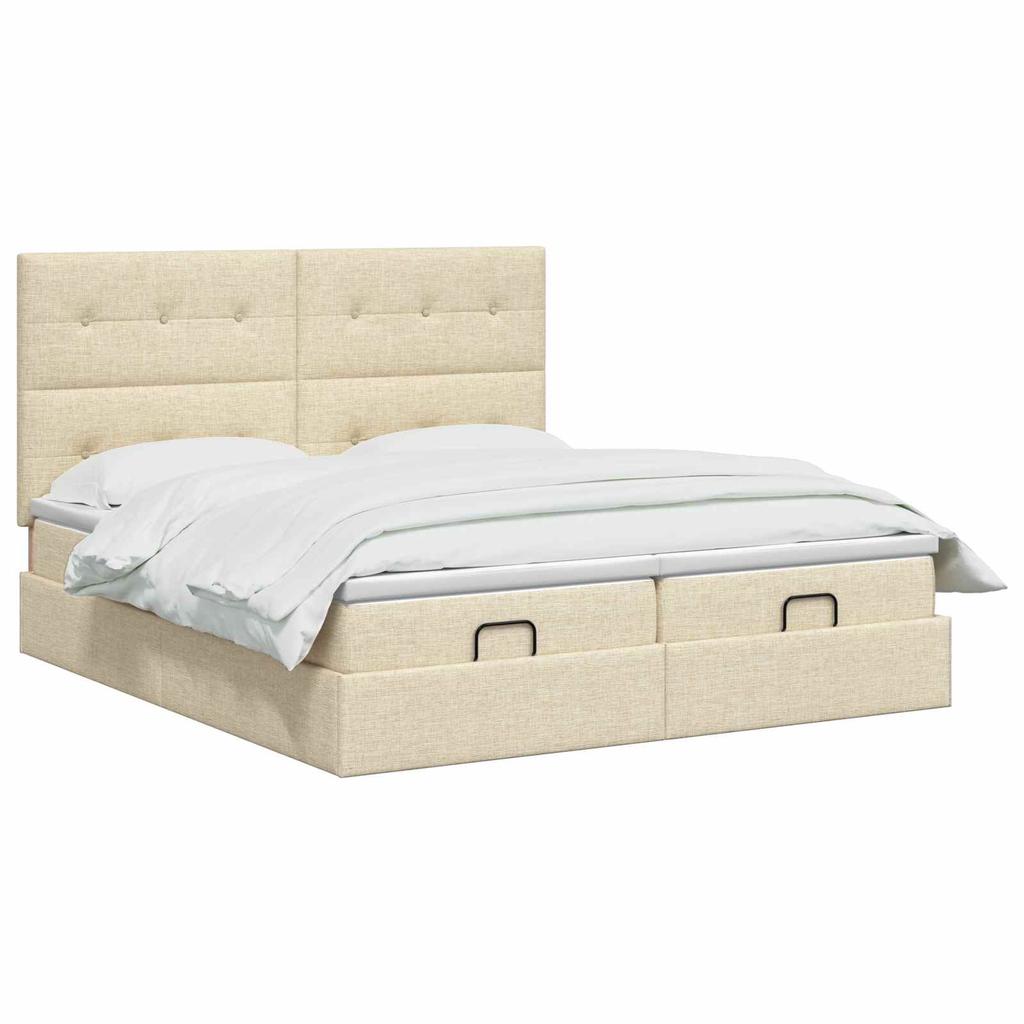 Ottoman Bed with Mattress and LED Cream 200 X 200 Cm Fabric