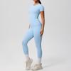 Solid Color Double-sided Brushed Breathable High Elasticity Tight Yoga Suit Set, Sports Running Fitness Two-piece Set