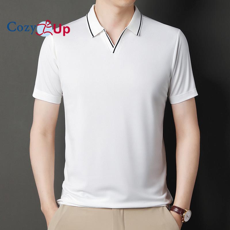 Kuscheliges Herren-Poloshirt mit Unifarbe und einfachem Scherenschnittkragen