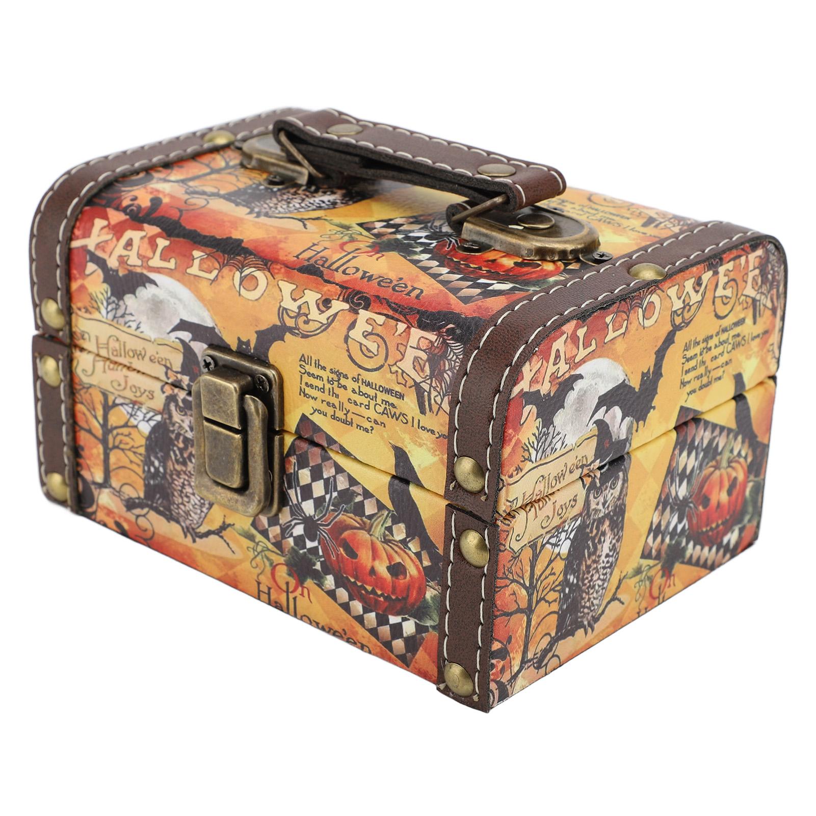 

Деревянная коробка для хранения, антикварная, сова, тыква, украшение, шкатулка для хранения вещей с ручкой-замком для фотографий ювелирных изделий S 15x11x9cm