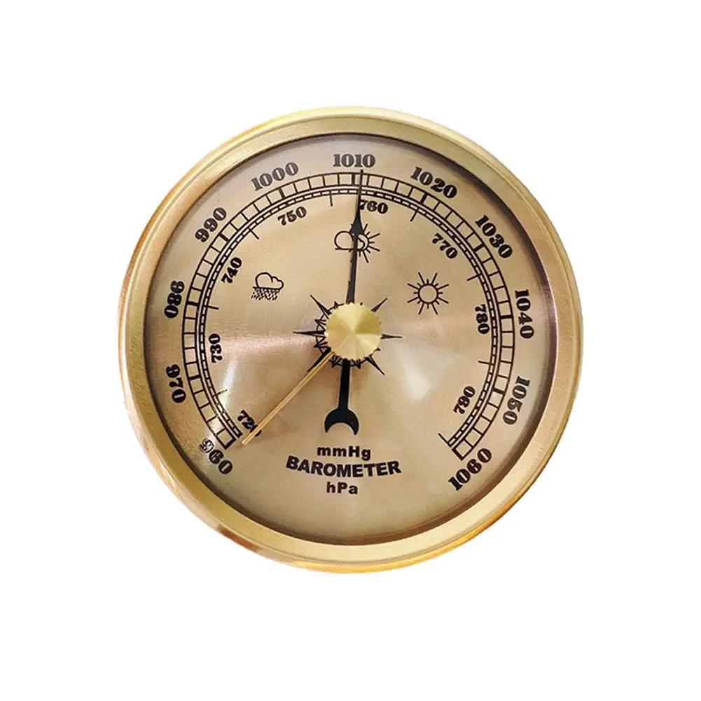 Metal Barometer Gold Frame Wall Hanging Wireless Alarm Clock Barometer Thermometer Hygrometer For Indoor Outdoor K2S0 A