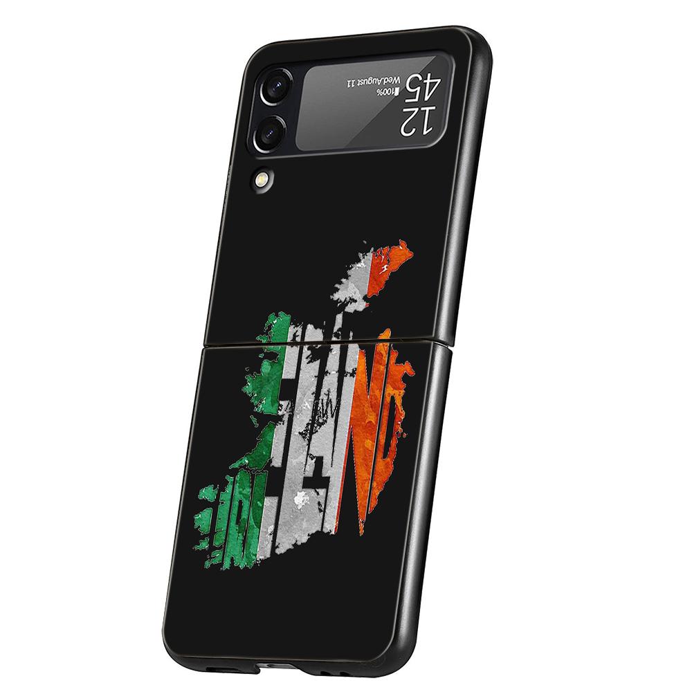 Ireland Flag Phone Case For Samsung Galaxy Z Flip 3 4 5 6 7 Hard Black Folding PC For Samsung Z Flip3 Flip4 Flip5 Cover