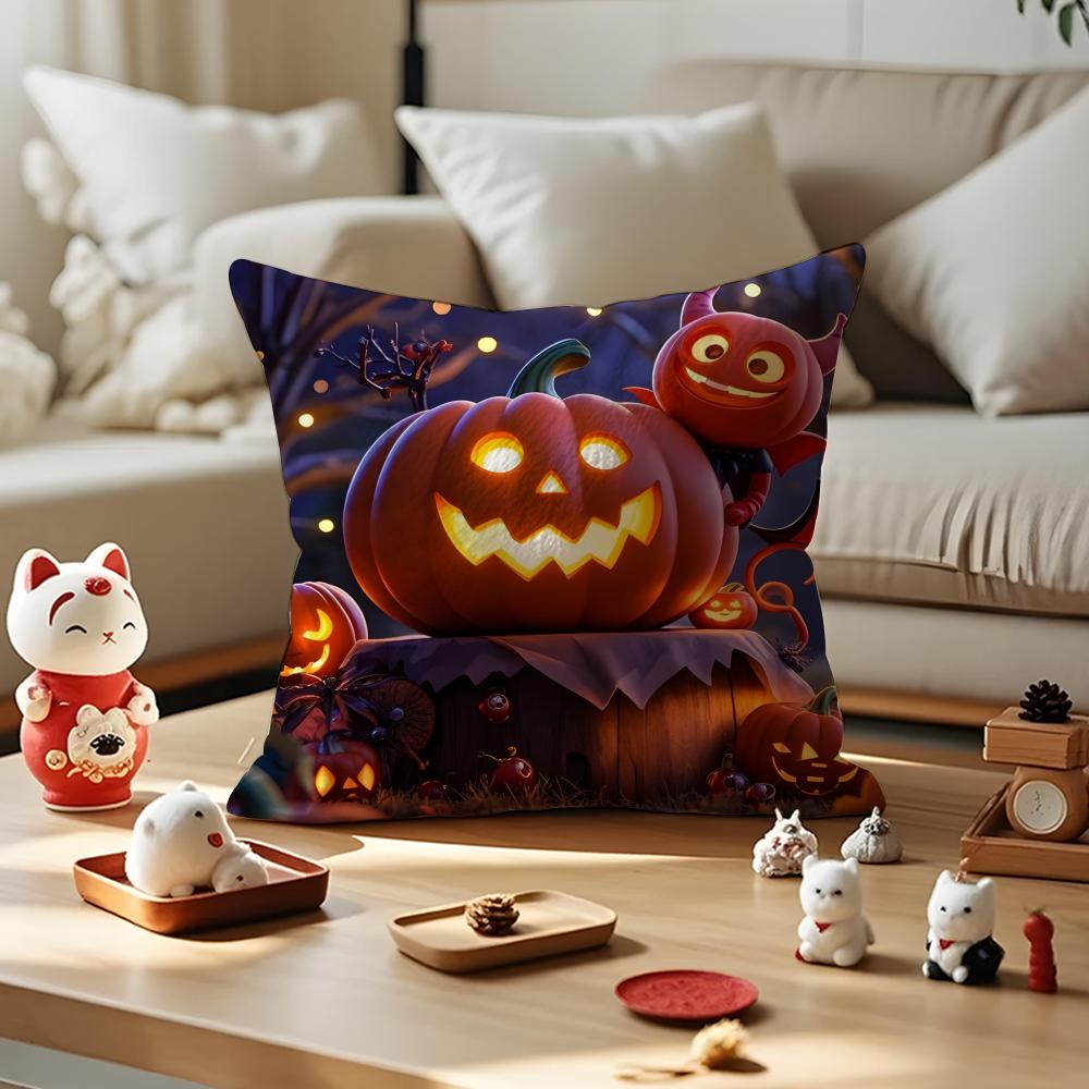 Halloween Cushion Cover Anti-dustmite Pillowcase Invisible Zipper Silky Short Plush Sofa Cushion Cover