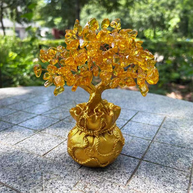Natural Crystal Money Tree Wealth Ornament for Business or Gift
