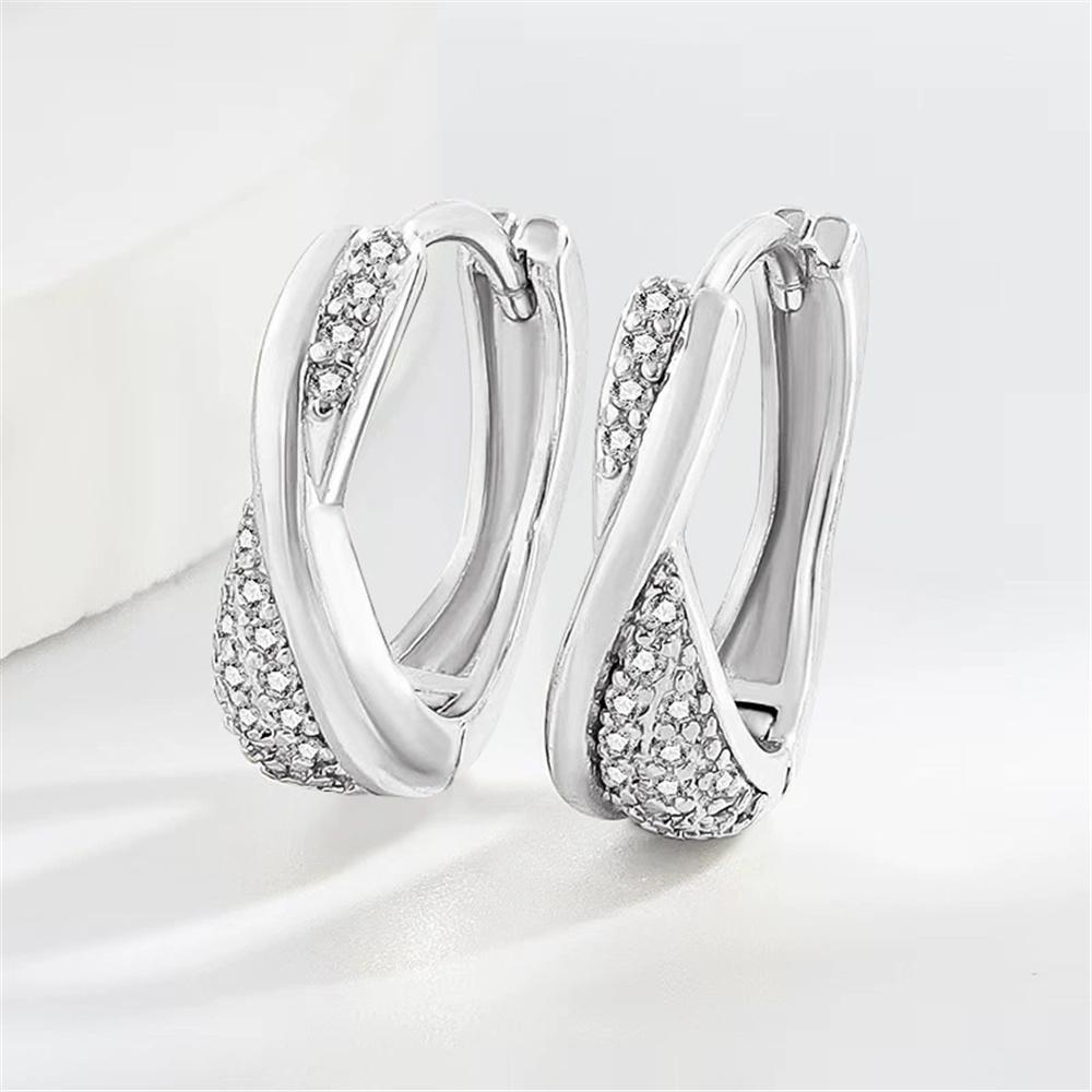 Female Small Round Crystal White Zircon Stone Cross Hoop Earrings Vintage Fashion Gold Color Wedding  For Women