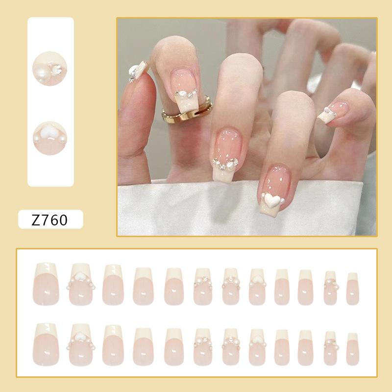 Short ballet white pearl burst flash cream yellow French cute girl fake nail finished product wearing nail ins wind