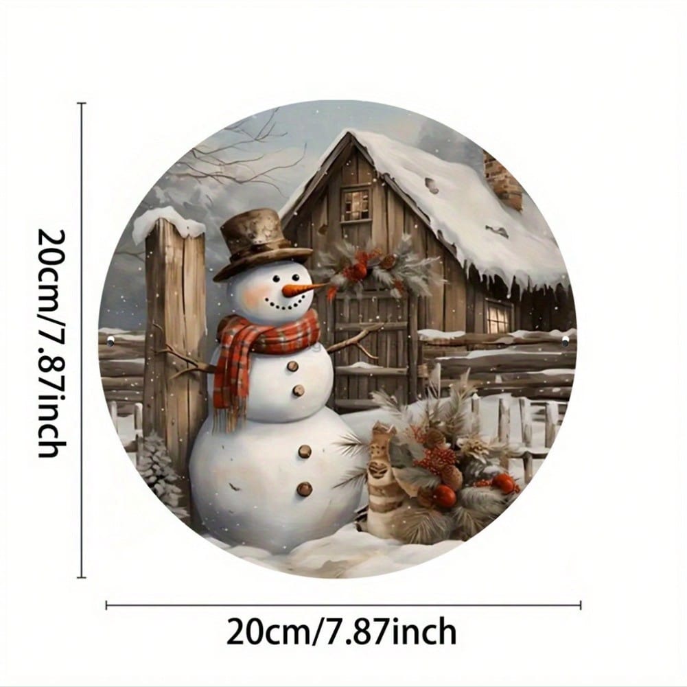 Vintage Snowman Metal Wall Art Round Iron Sign Winter Cabin Decor for Home Kitchen Cafe Bar Christmas Holiday