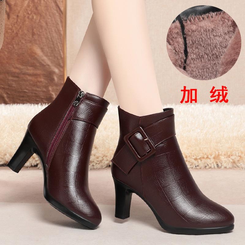 thick-soled high-heeled short boots for women's autumn and winter new short women's boots waterproof table thick-heeled women's leather boots