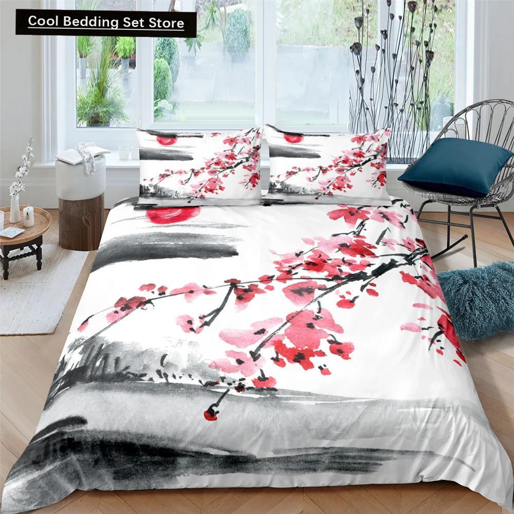 Flower Duvet Cover Cherry Blossoms Bedding Set with Pillowcase 2/3pcs Quilt Cover Home Textiles Floral Polyester Comforter Cover