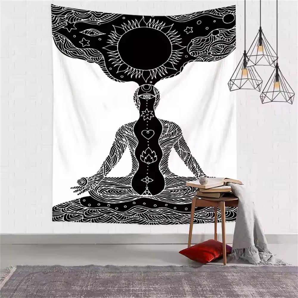 Indian Buddha Statue Meditation 7 Chakra Lotus Tapestry Wall Hanging Mandala Yoga Tapestries Wall Cloth Psychedelic Boho Decor