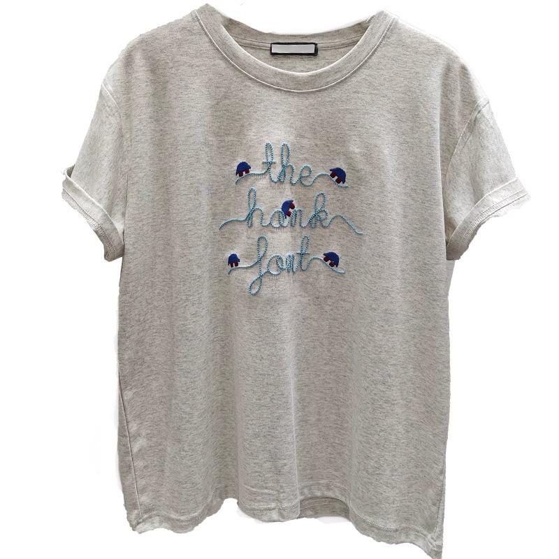 Women's Korean 3D Embroidered Cotton T-Shirt - Summer 2025 Loose Fit