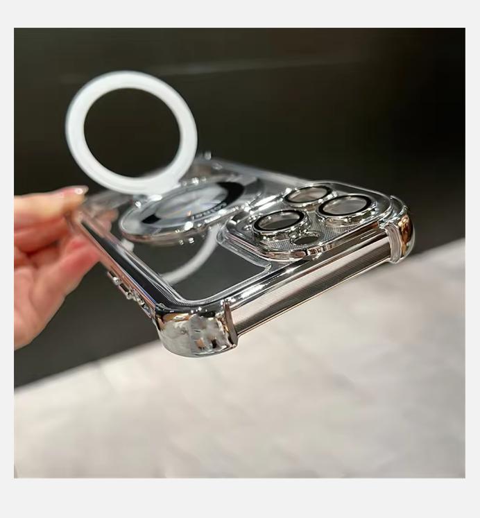 2025 Luxury Plating Shockproof Magnetic Bracket For Magsafe Clear Case For iPhone 15 16 14 13 12 11 Pro Max With Holder Stand Cover