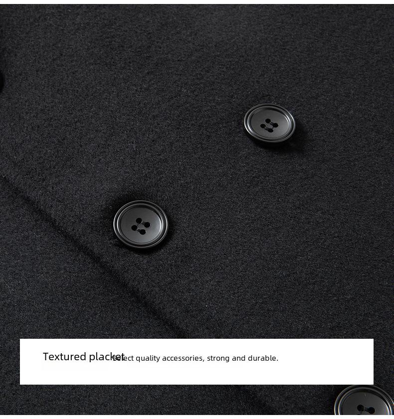 Men's European-Size Double-Breasted Woolen Coat - Medium Length, Fashionable Lapel for Autumn & Winter