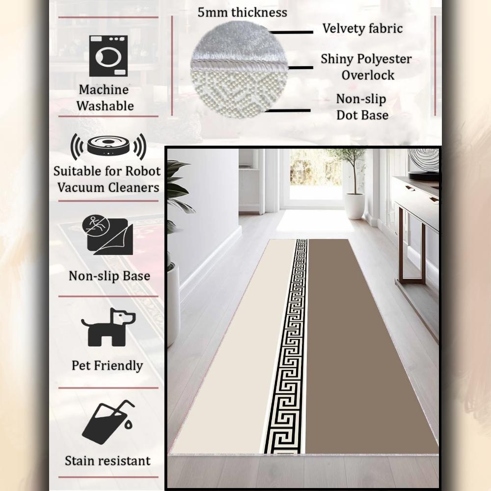 Modern Hallway Carpet with Greek Pattern | Stylish and Elegant Design Rug, Soft Carpet