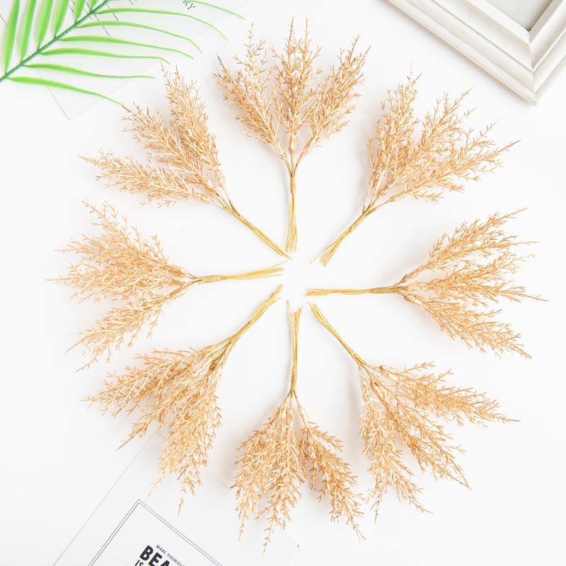 A Bundle(6pcs) Artificial Plants Golden Silvery Fake Branch Christmas Tree Wreaths Home Box Accessories Wedding Arch Decorations