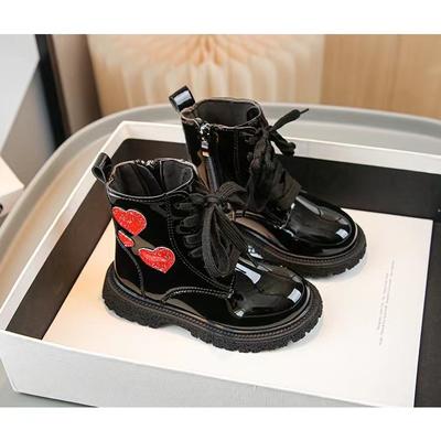 Stivaletti per Bambini Piccoli per Ragazzi Ragazze Neri con Cuore d'Amore Stivaletti alla Caviglia per Bambini Piccoli Moda 2024 Autunno Inverno Suola in Gomma