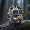 Vintage Zweifarben Gold Schlangenring mit blauem Saphir, Antiker verdrehter Weinlaub Design Ring, Einzigartiger Statement Schmuck für Männer