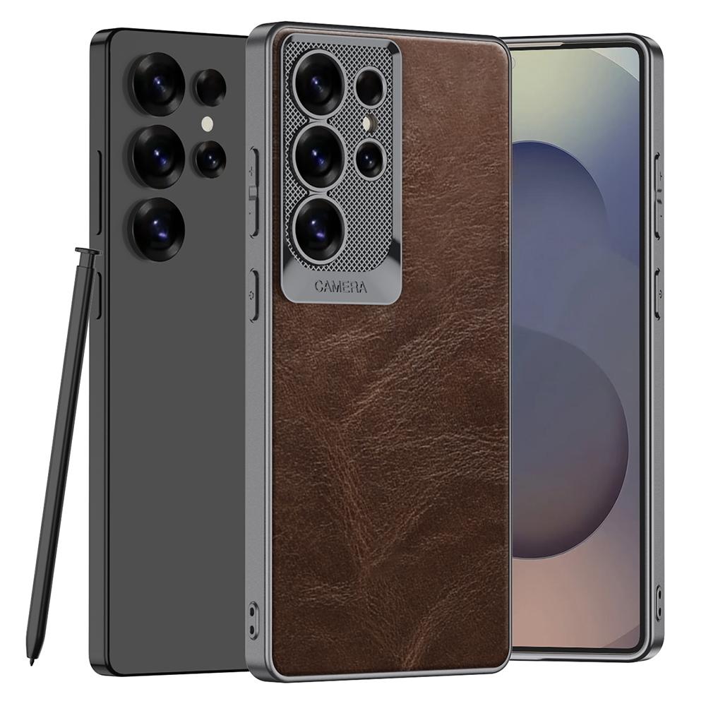 Pro pouzdro Samsung Galaxy S25 Ultra Odolné proti pádu Texturované Voskované PU kůží Potažené PC Kryt na telefon