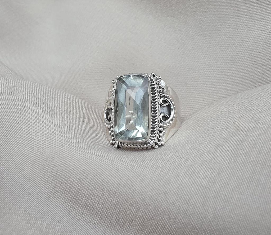 925 Sterling Silver Green Amethyst Ring Rectangle Statement Gemstone Ring