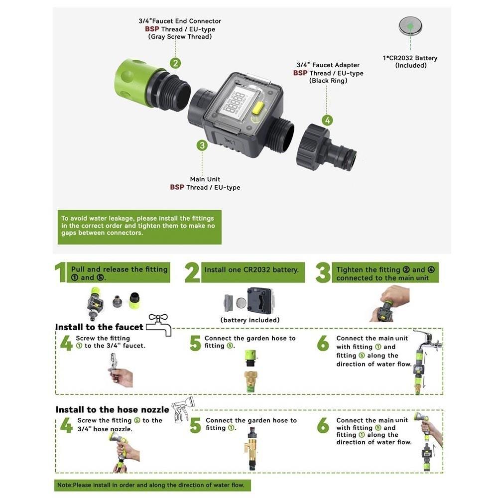 Outdoor Garden Hose Digital Water Flow Rate Meter High Precision Water Flow Consumption Measurement Tool