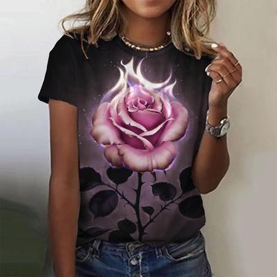3d Rosen Druck frauen T Shirts Sommer Mode Kurzarm Top Übergroßen Weiblichen Kleidung Casual Mädchen Streetwear 2023 Neue tees