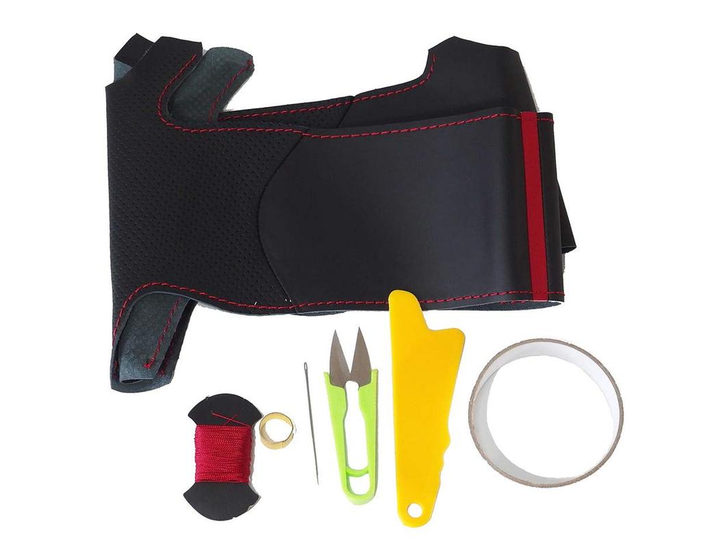 S660 DIY Steering Wheel Leather Wrap Kit Black Leather x Black Leather x Red Stitching x Red Center (JW) [NS Design] [1NS1H36] (Left & Right) (Top &