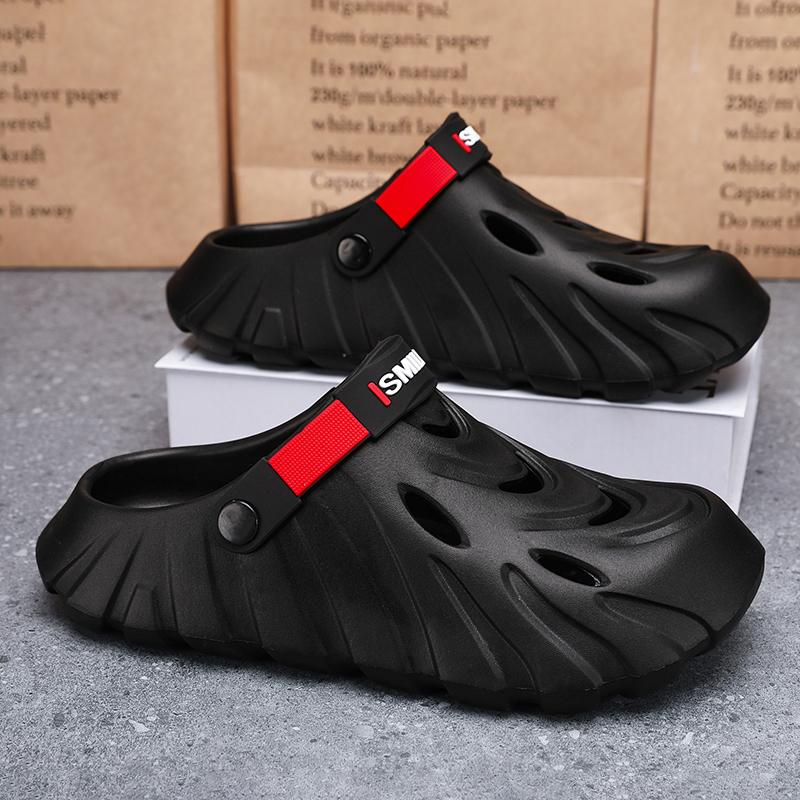 

Летние мужские сандалии для отдыха на открытом воздухе, тапочки, пляжные удобные сабо, шлепанцы, мужская повседневная обувь, садовая обувь, тапочки, мужские пляжные сандалии 42-43 чёрный