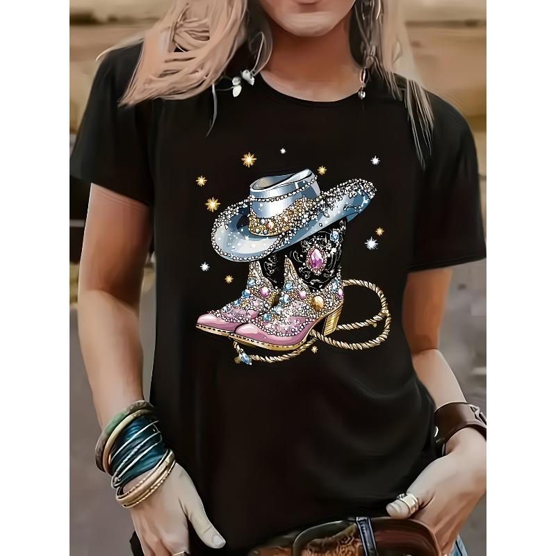 

Women s White Relaxed Fit T-Shirt I Got My Boots On The Ground Graphic Short Sleeve Crew Neck Casual Everyday Top 4XL чорний