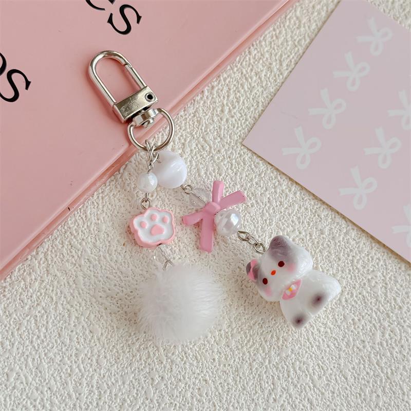 

Sweet Cute Kitten Cat Fur Ball Bow Beads Keychain Pendant Phone Chain Lanyard Girly Backpack Charms Bag Hanging Ornaments Gifts