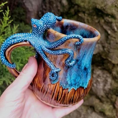 250Ml Deep Blue Octopus Mug Handmade Statue Sea Animal Mug With Handle Novelty Drinkware For Coffee And Milk Tea Enthusiasts