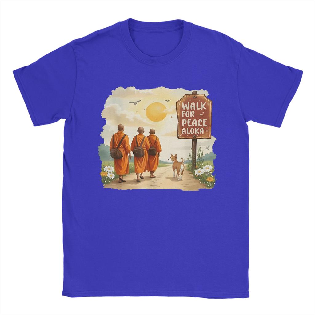 Vintage Retro Walk for Peace Monks with Aloka Dog TShirt for Men Round Collar 100 Cotton T Shirt  Short Sleeve Tees Tops