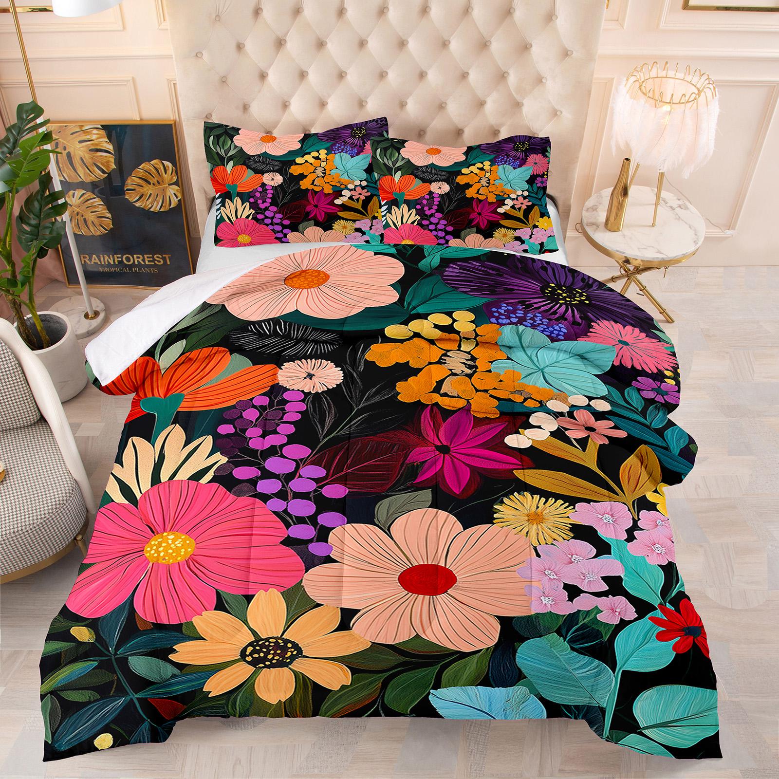 

Flowers Animal Theme Home Comforter Quilted Blanket Goose Down Duvet Quilt 100% Polyester Cover King Queen 3D Blanket Size Twin EU Single(135*200cm)3pcs